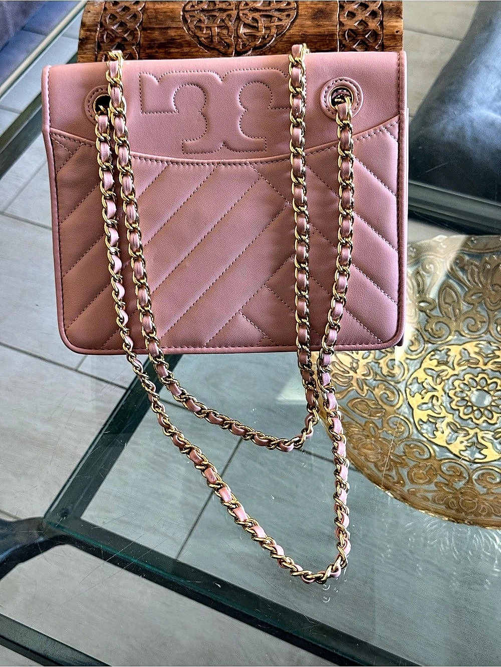 Tory Burch Kira Chevron Convertible Shoulder Bag Pink Like New